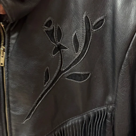 Brandy Melville Black Leather Jacket with Fringe - Picture 4 of 15